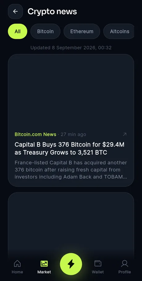 The crypto news screen.